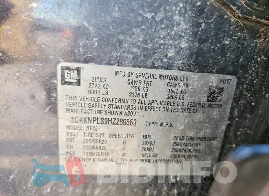 1GKKNPLS9HZ289360 Photo# 13