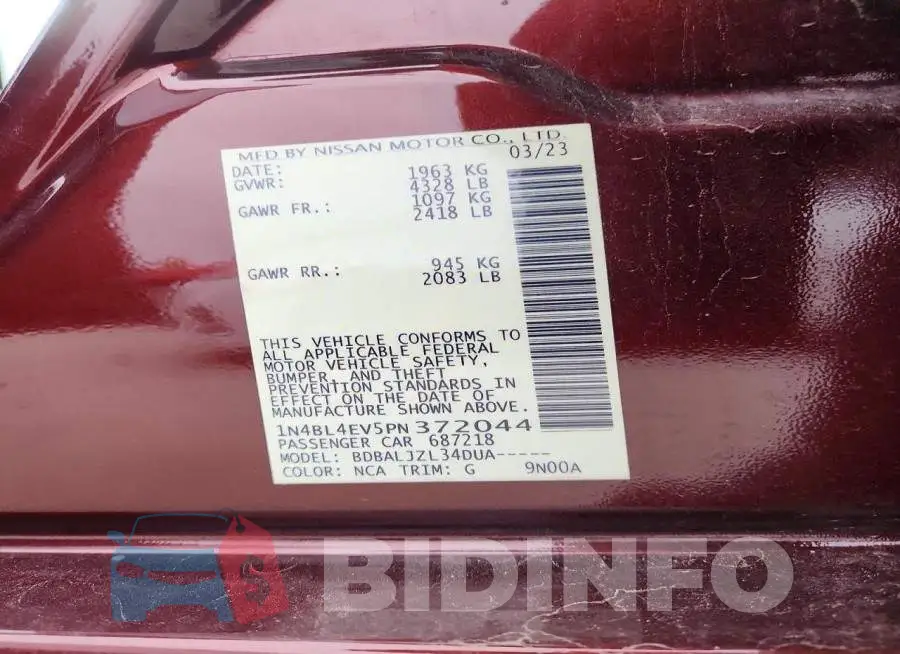 1N4BL4EV5PN372044 Photo# 12