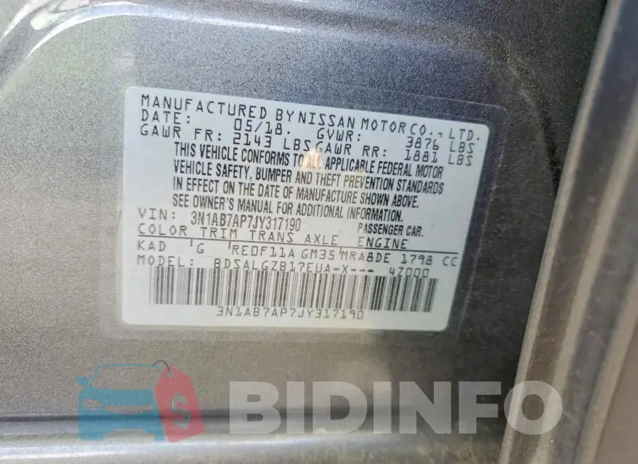 3N1AB7AP7JY317190 Photo# 12