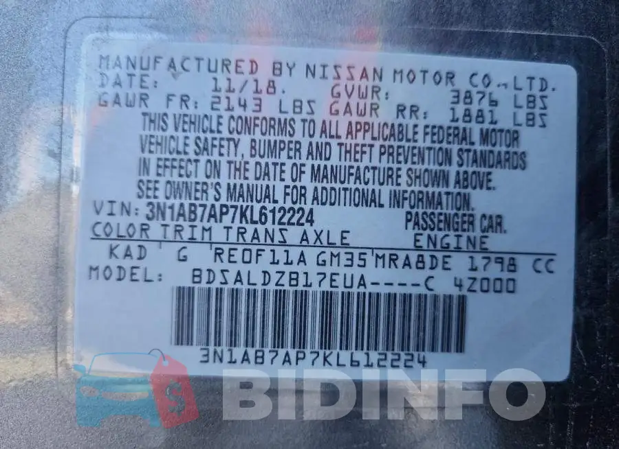 3N1AB7AP7KL612224 Photo# 12