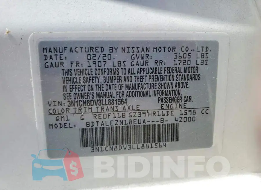 3N1CN8DV3LL881564 Photo# 12