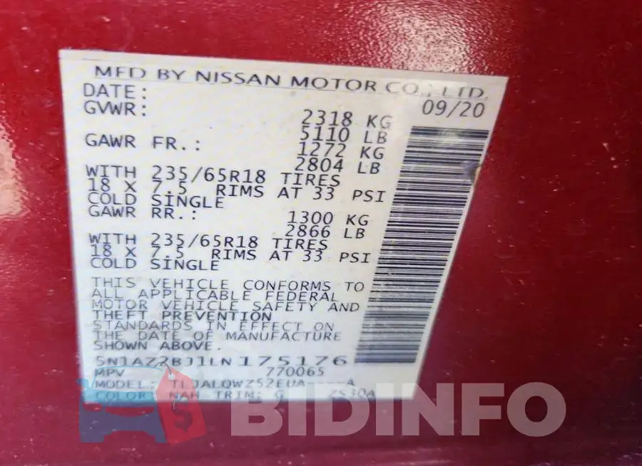 5N1AZ2BJ1LN175176 Photo# 13