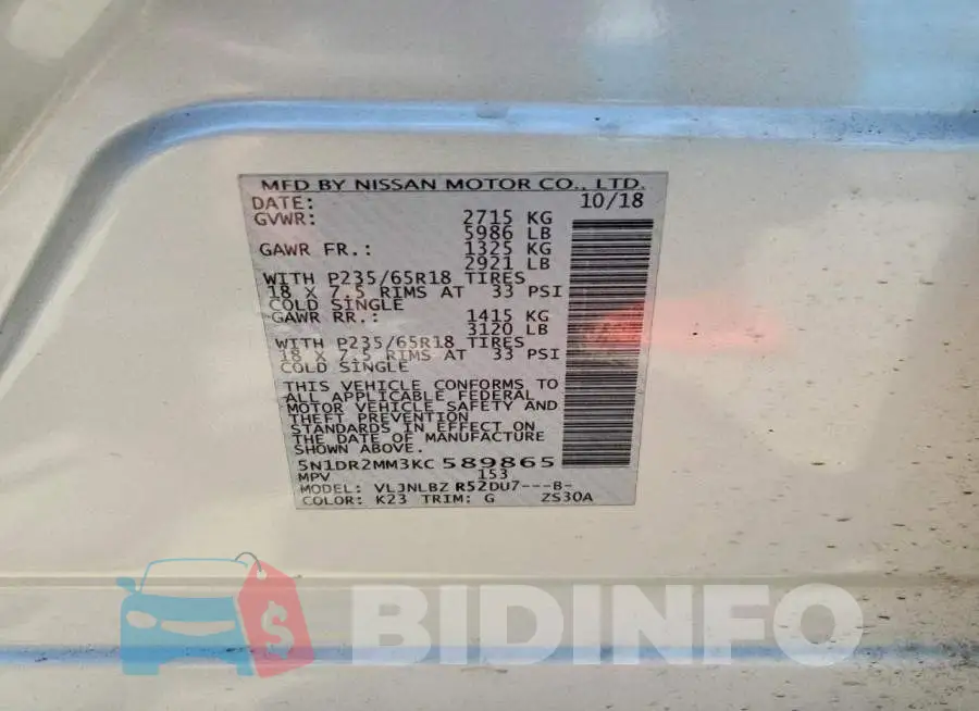 5N1DR2MM3KC589865 Photo# 14