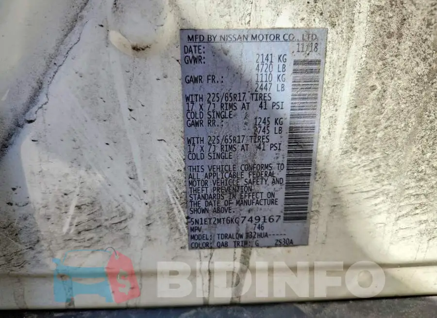 5N1ET2MT6KC749167 Photo# 13