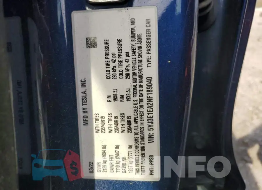 5YJ3E1EA2NF189040 Photo# 12