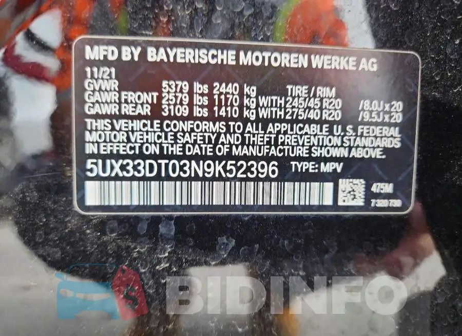 5UX33DT03N9K52396 Photo# 14