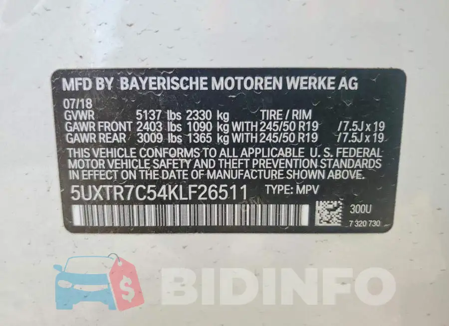 5UXTR7C54KLF26511 Photo# 12