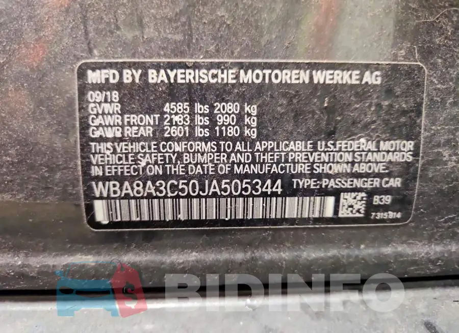 WBA8A3C50JA505344 Photo# 13