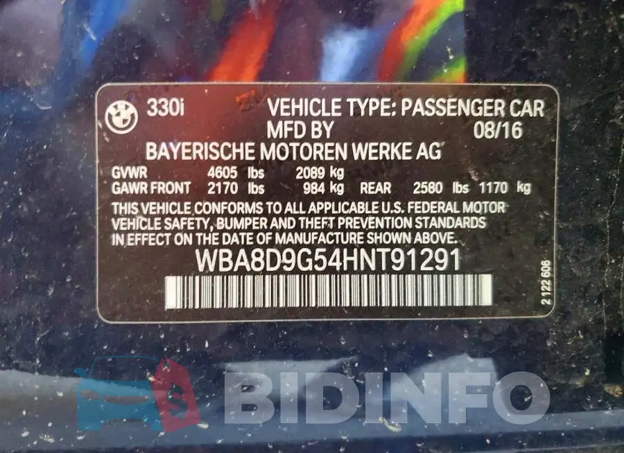 WBA8D9G54HNT91291 Photo# 12