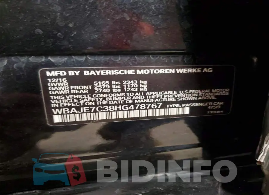 WBAJE7C38HG478767 Photo# 13