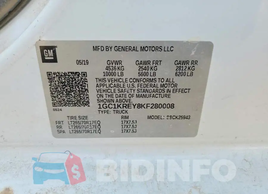 1GC1KREY8KF280008 Photo# 12