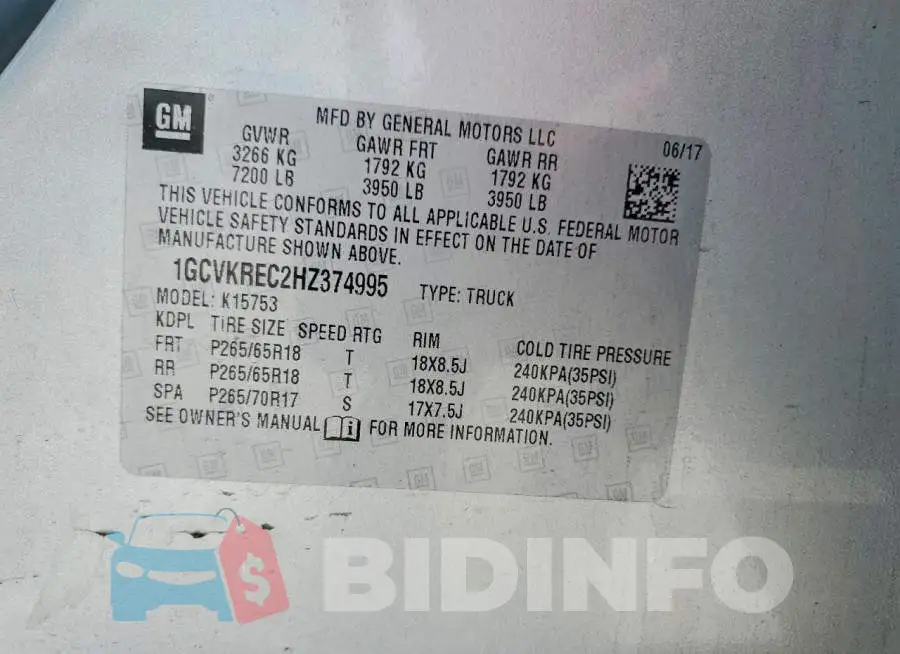1GCVKREC2HZ374995 Photo# 12