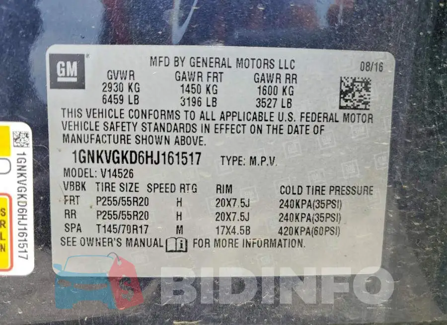 1GNKVGKD6HJ161517 Photo# 13