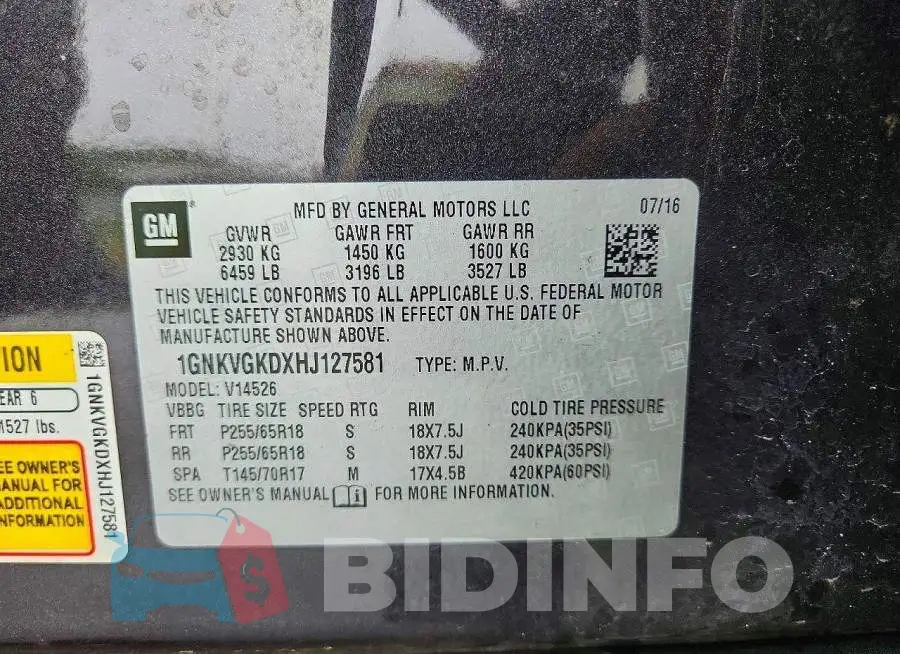 1GNKVGKDXHJ127581 Photo# 13