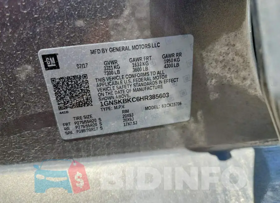 1GNSKBKC6HR385603 Photo# 12
