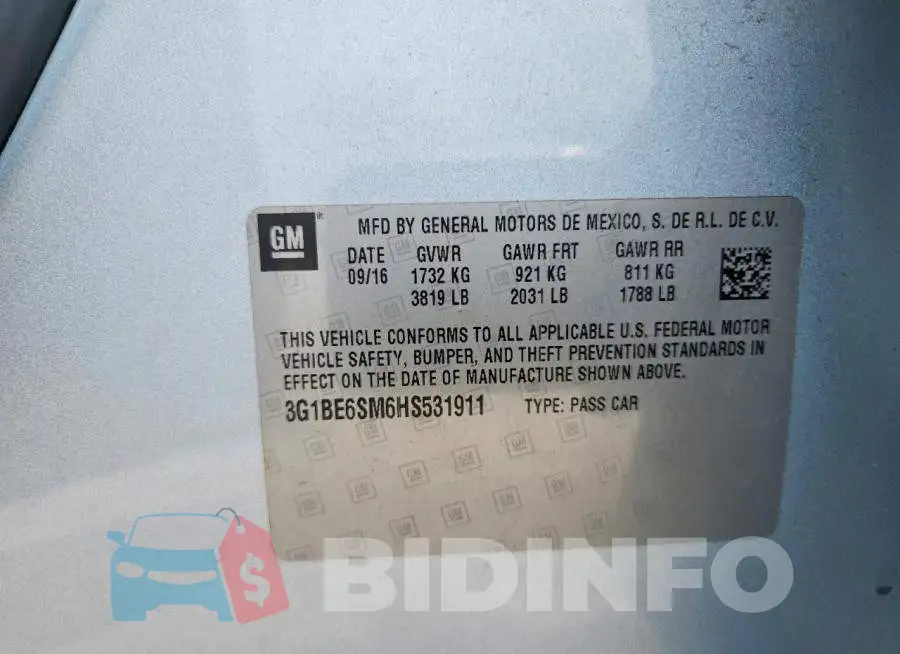 3G1BE6SM6HS531911 Photo# 12