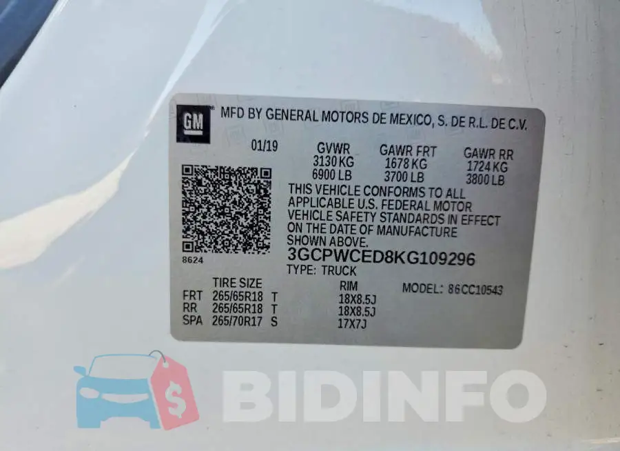 3GCPWCED8KG109296 Photo# 13