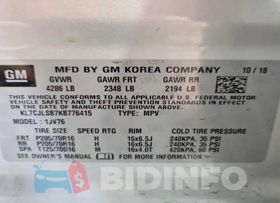 KL7CJLSB7KB776415 Photo# 12