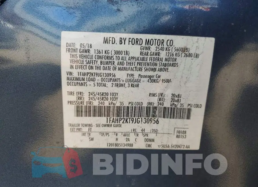1FAHP2KT9JG130956 Photo# 12