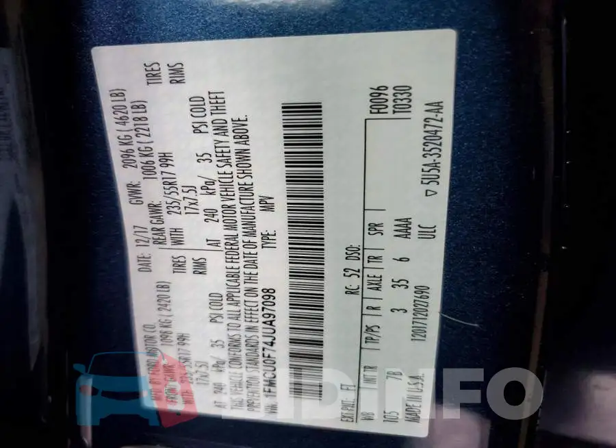 1FMCU0F74JUA97098 Photo# 13