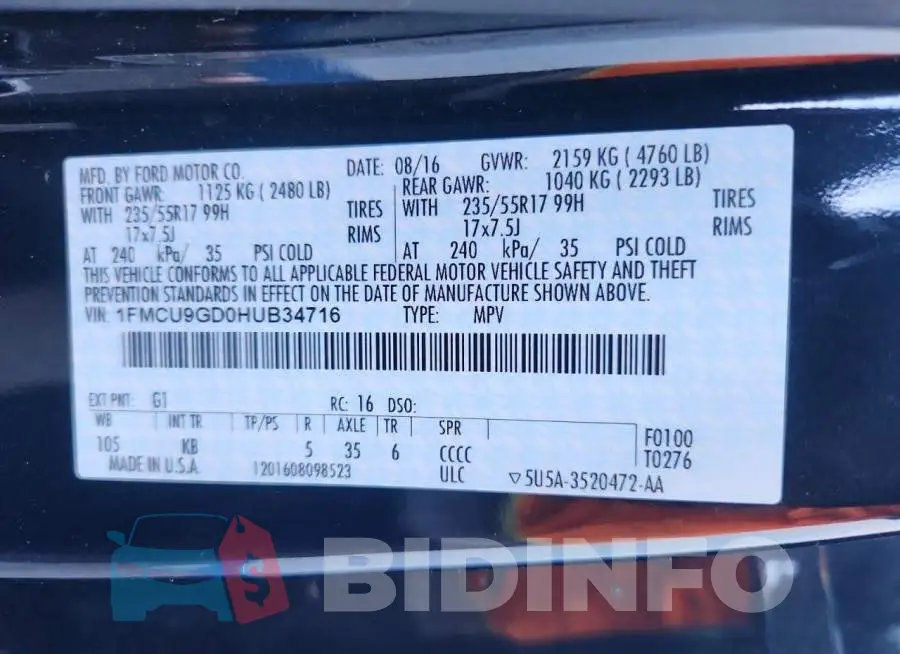 1FMCU9GD0HUB34716 Photo# 12