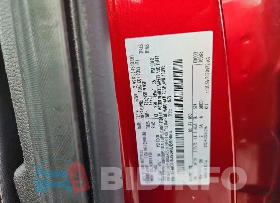 1FMCU9J90KUB50653 Photo# 13