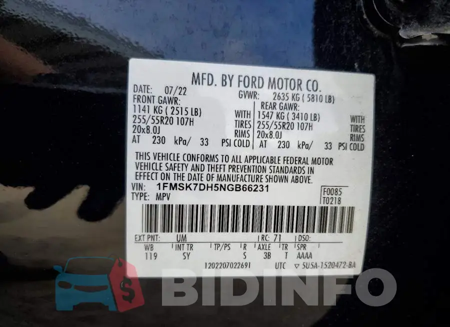 1FMSK7DH5NGB66231 Photo# 13