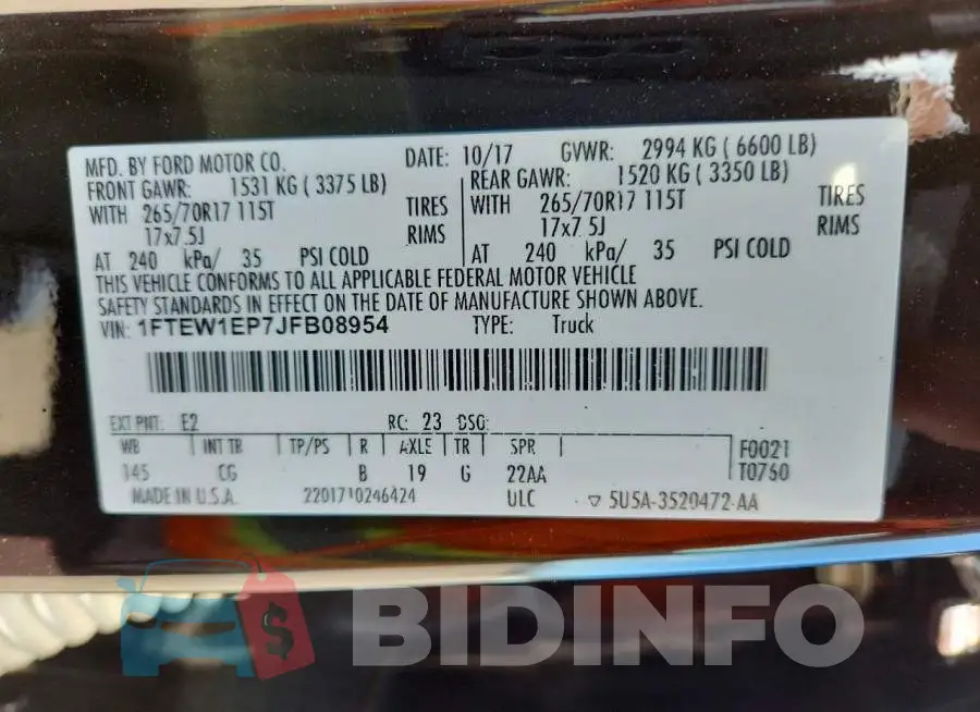 1FTEW1EP7JFB08954 Photo# 12