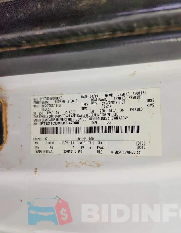 1FTEX1CBXKKD47900 Photo# 12