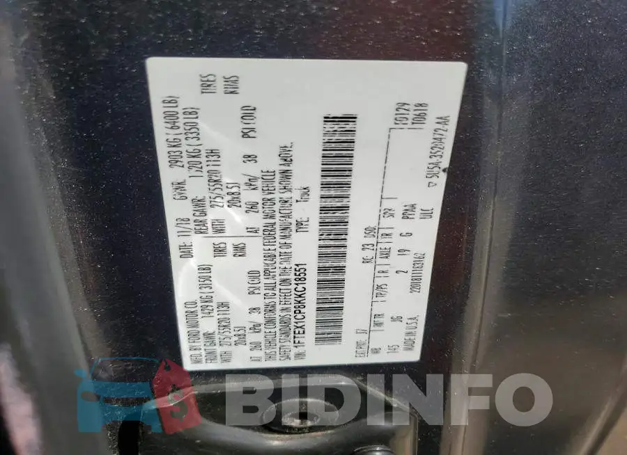 1FTEX1CP8KKC18551 Photo# 12