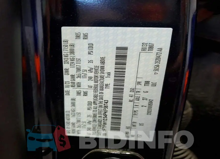 1FTFW1E54PKF58743 Photo# 12