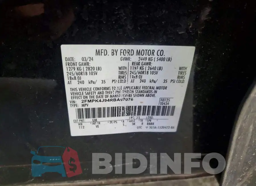 2FMPK4J94RBA97076 Photo# 13