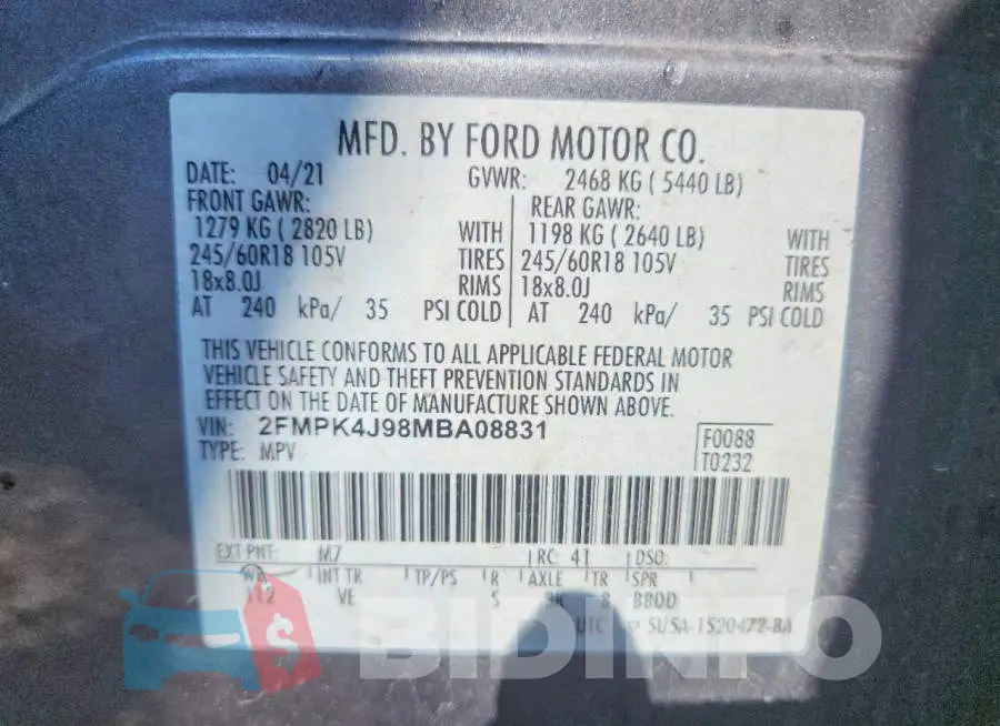 2FMPK4J98MBA08831 Photo# 14