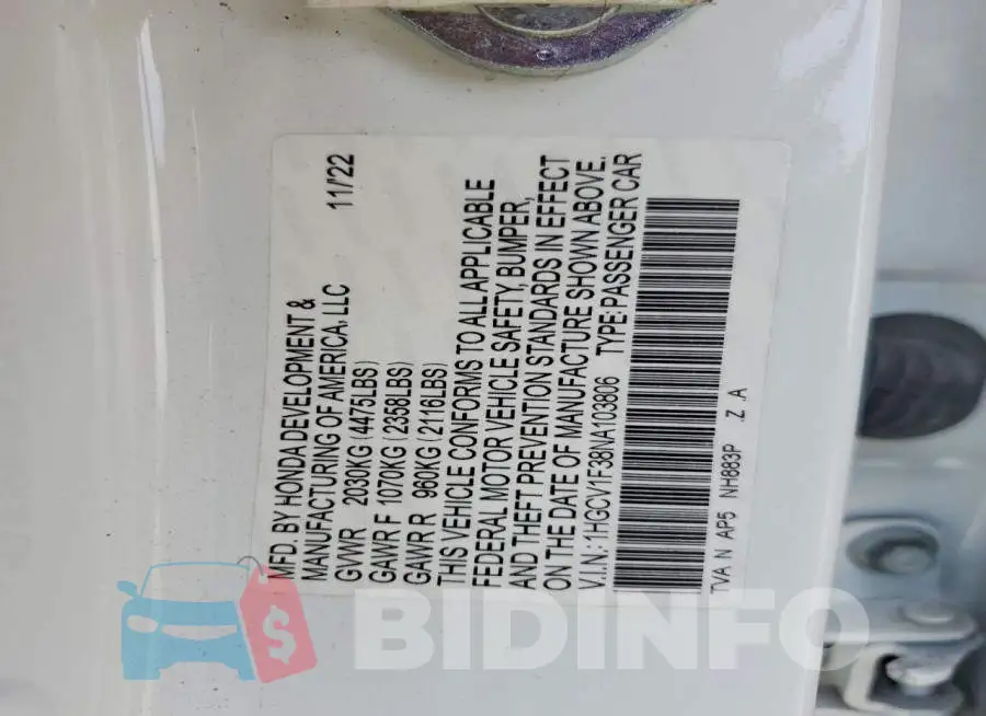 1HGCV1F38NA103806 Photo# 12