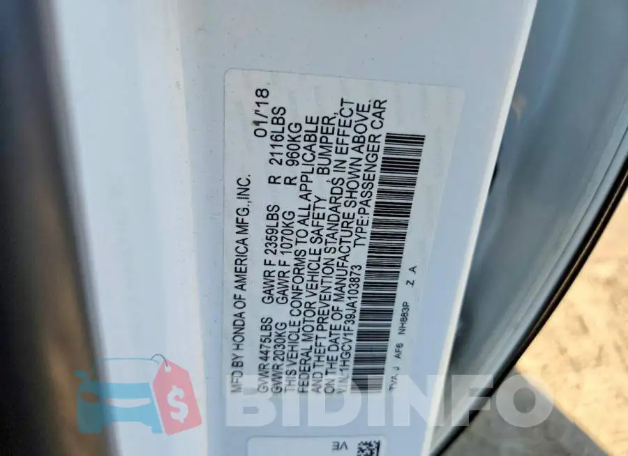 1HGCV1F39JA103873 Photo# 12