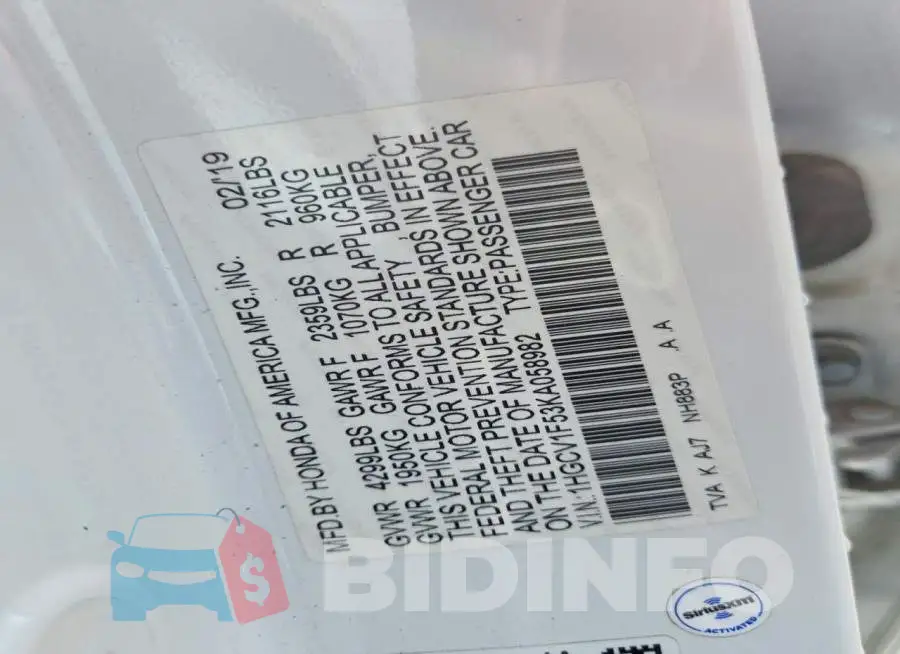 1HGCV1F53KA058982 Photo# 12
