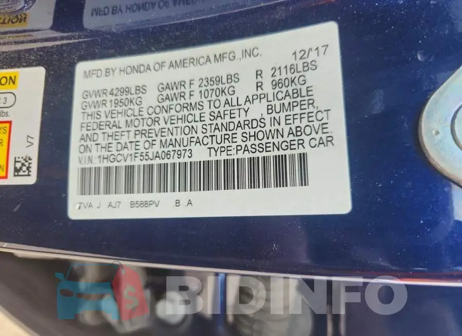 1HGCV1F55JA067973 Photo# 12