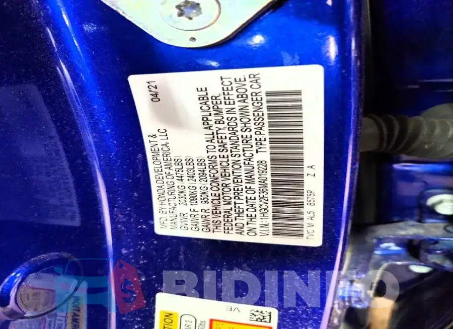 1HGCV2F36MA019228 Photo# 12