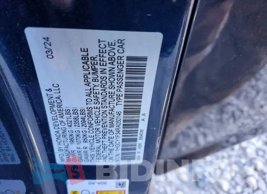 1HGCY1F34RA050146 Photo# 12