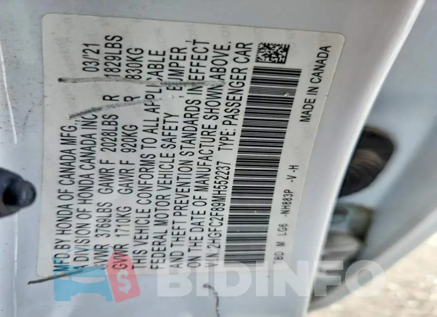2HGFC2F89MH552237 Photo# 12