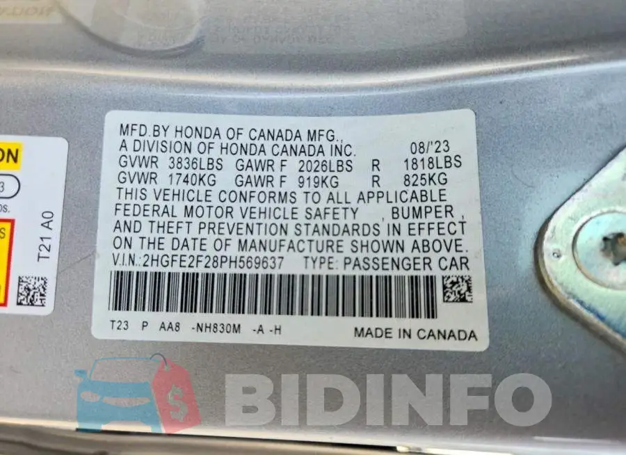 2HGFE2F28PH569637 Photo# 12