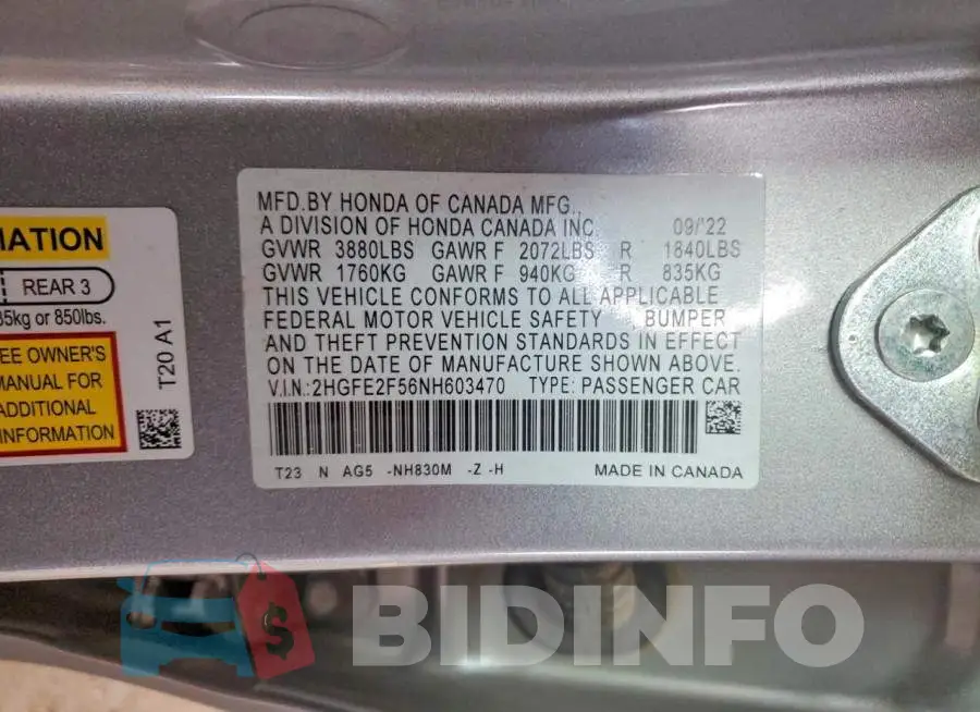 2HGFE2F56NH603470 Photo# 12