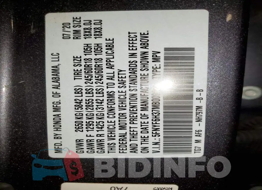 5FNYF6H37MB009823 Photo# 13