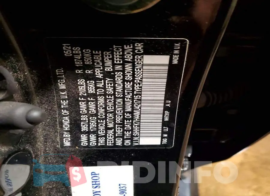 SHHFK7H44MU421715 Photo# 12