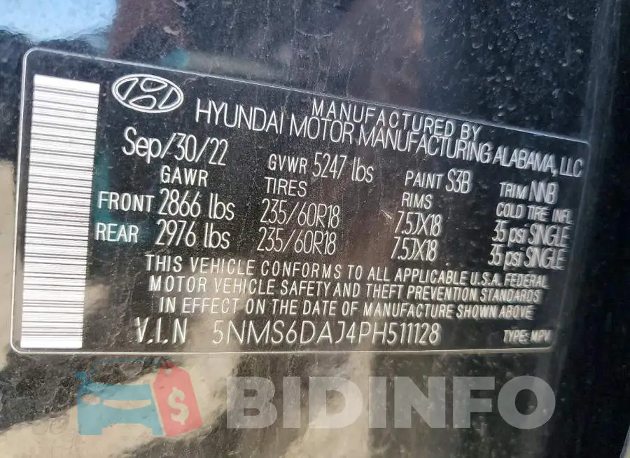5NMS6DAJ4PH511128 Photo# 13