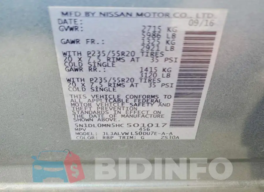 5N1DL0MN5HC501017 Photo# 12