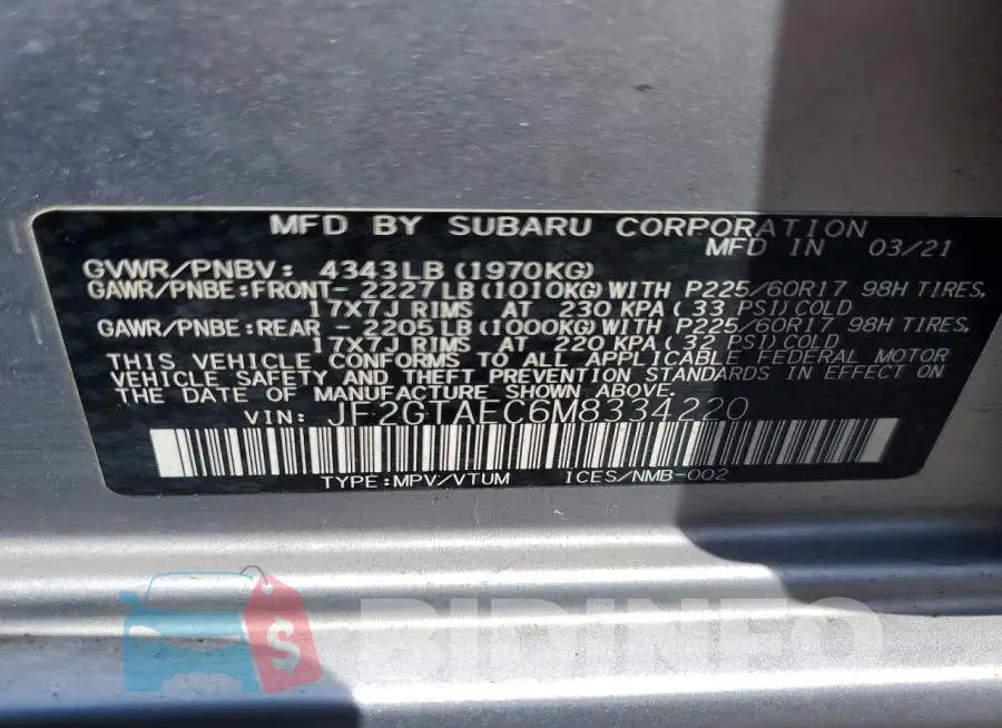 JF2GTAEC6M8334220 Photo# 13