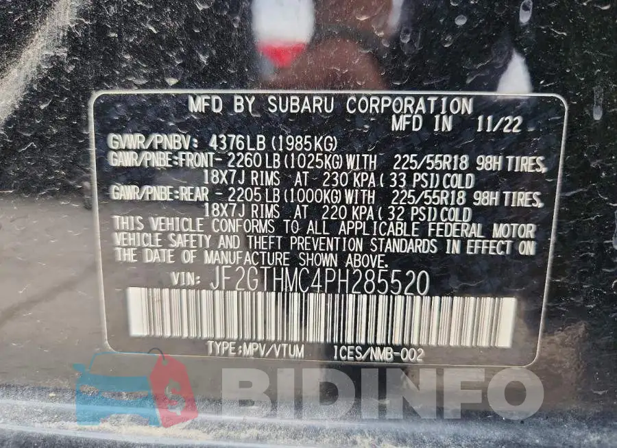 JF2GTHMC4PH285520 Photo# 13