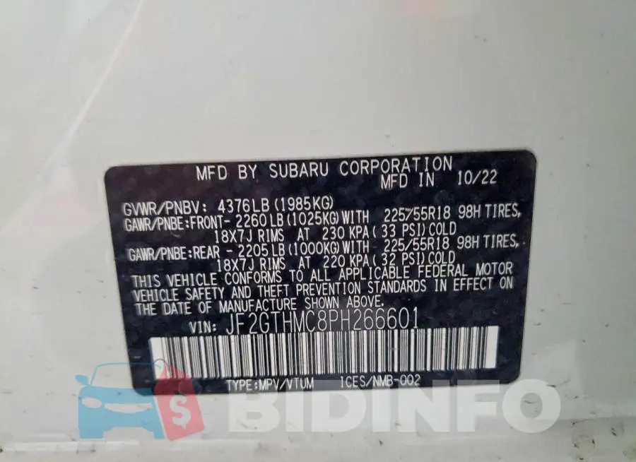 JF2GTHMC8PH266601 Photo# 13