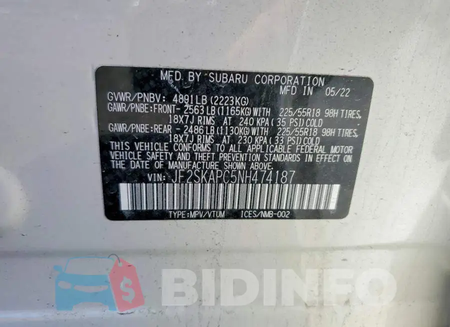 JF2SKAPC5NH474187 Photo# 13